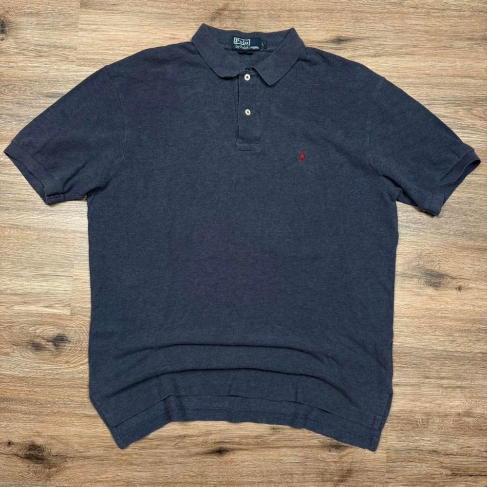 Vintage Polo Ralph Lauren Heather Navy Blue Short Sleeve Polo Shirt Red Pony